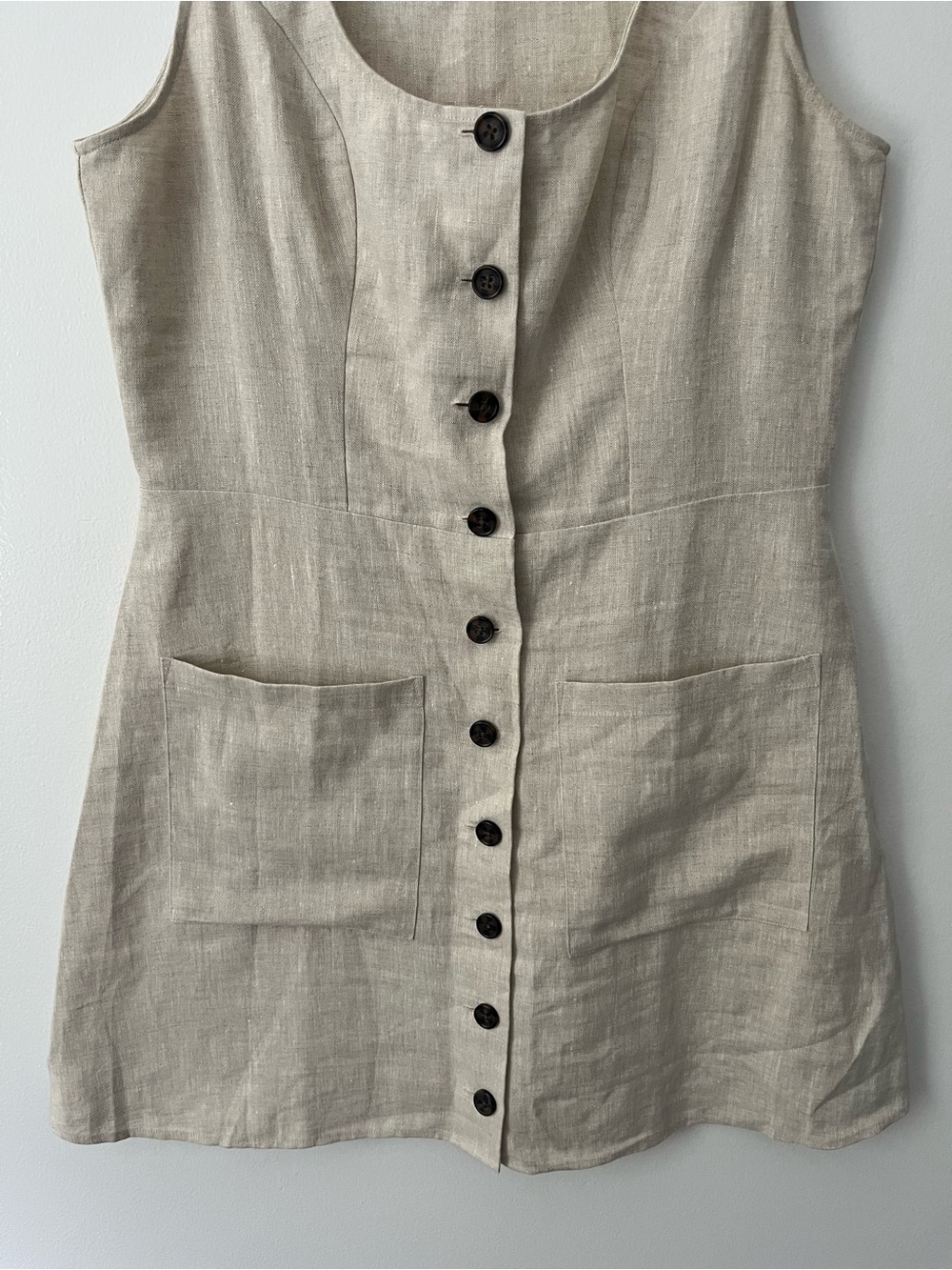 Reformation Jill Mini Dress 100% Linen Sleeveless Button Down 10 Beige - Picture 4 of 10